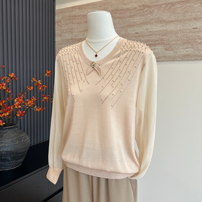 时尚洋气妈妈装针织薄秋纱袖上衣