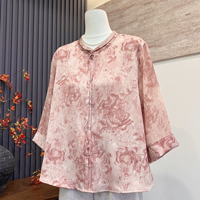 新款妈妈装夏季圆领半袖衬衫上衣