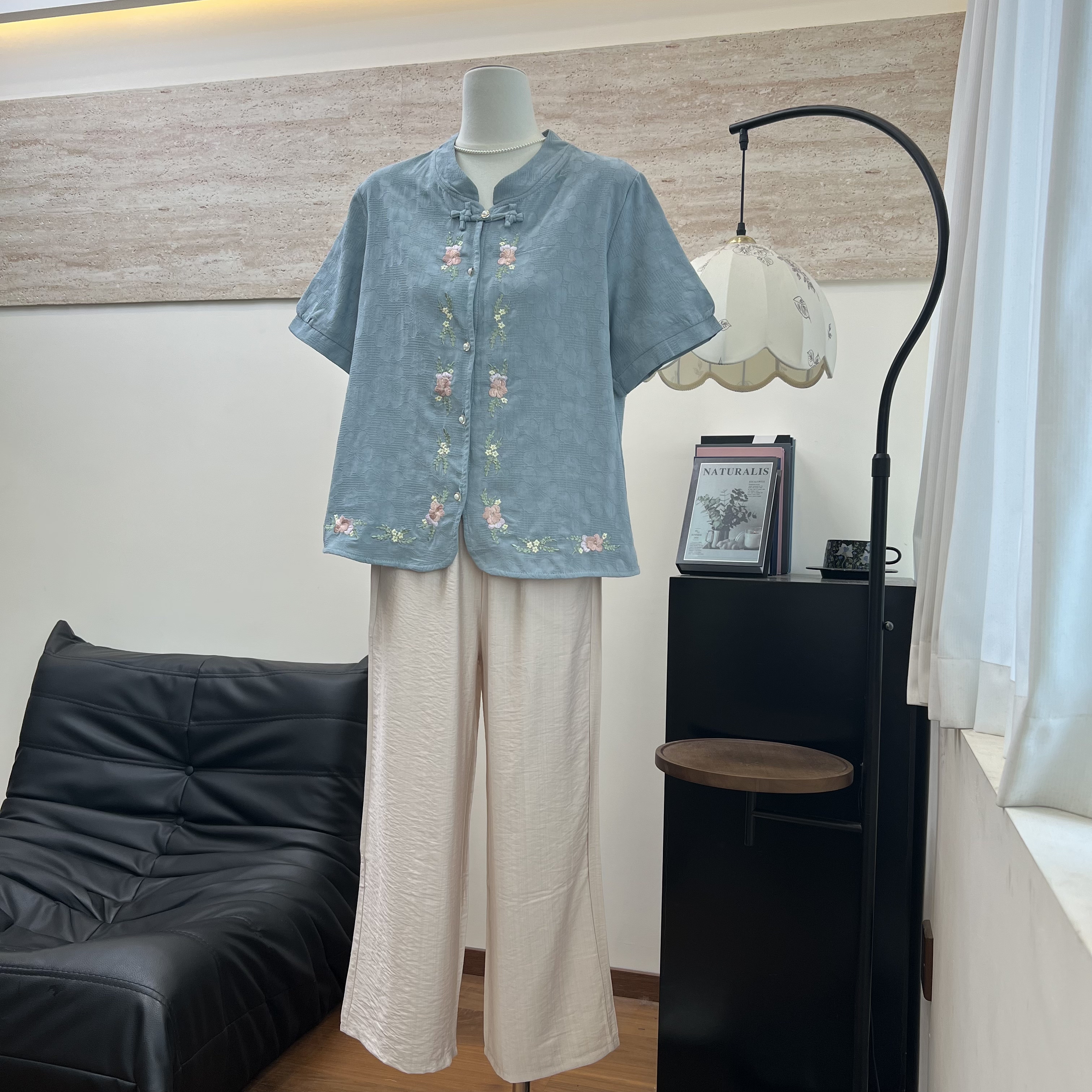 妈妈装夏季短袖开衫棉T恤套装