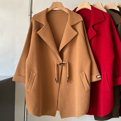 妈妈秋冬装双面呢中长款气质大衣