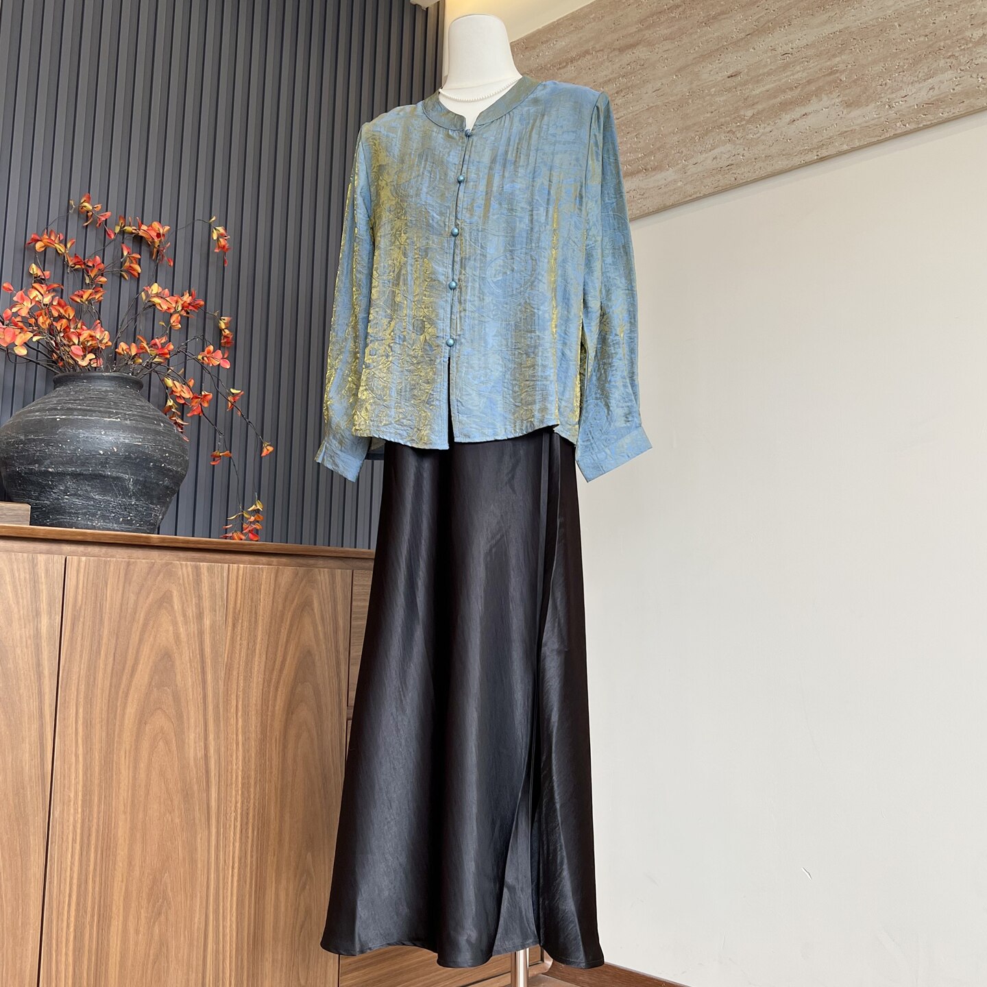 时尚新款妈妈装春夏季连衣裙长袖薄开衫长袖中老年女气质两件套装