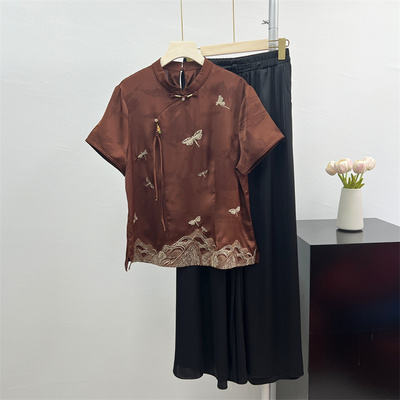 新中式妈妈夏装套装新款洋气短袖