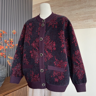 时尚新款妈妈装冬季加厚加绒开衫