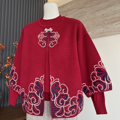 中老年女秋季新款气质针织两件套