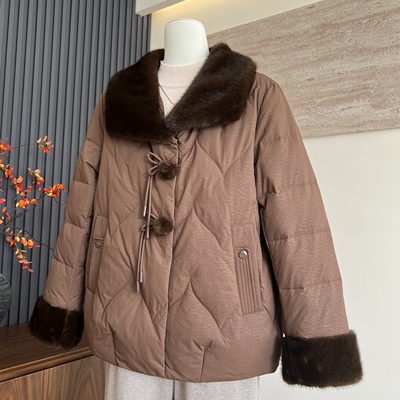 妈妈装新款冬季羽绒服毛领开衫