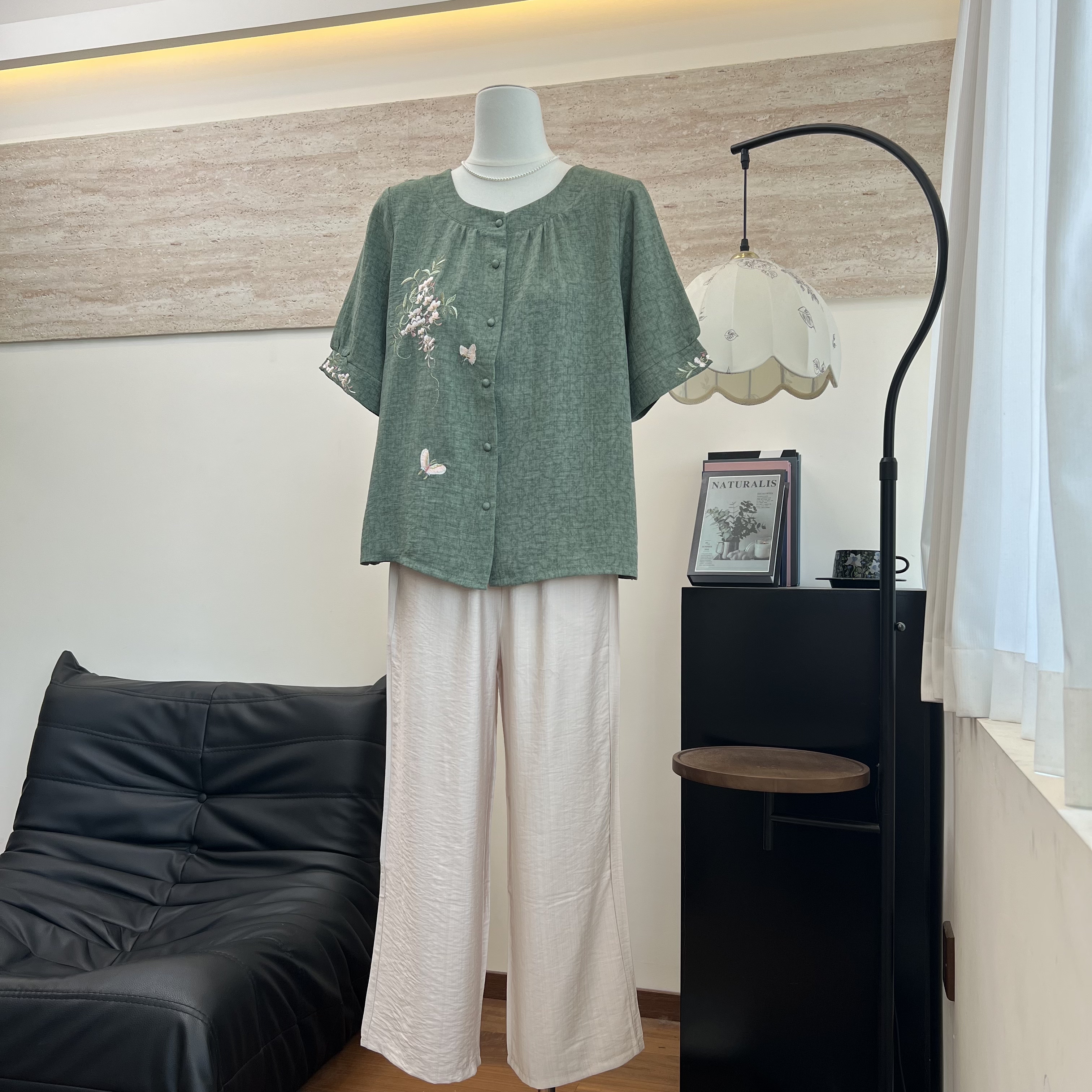 妈妈装夏季开衫短袖棉T恤套装