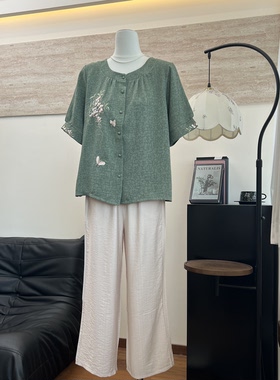 妈妈装夏季开衫短袖棉T恤套装