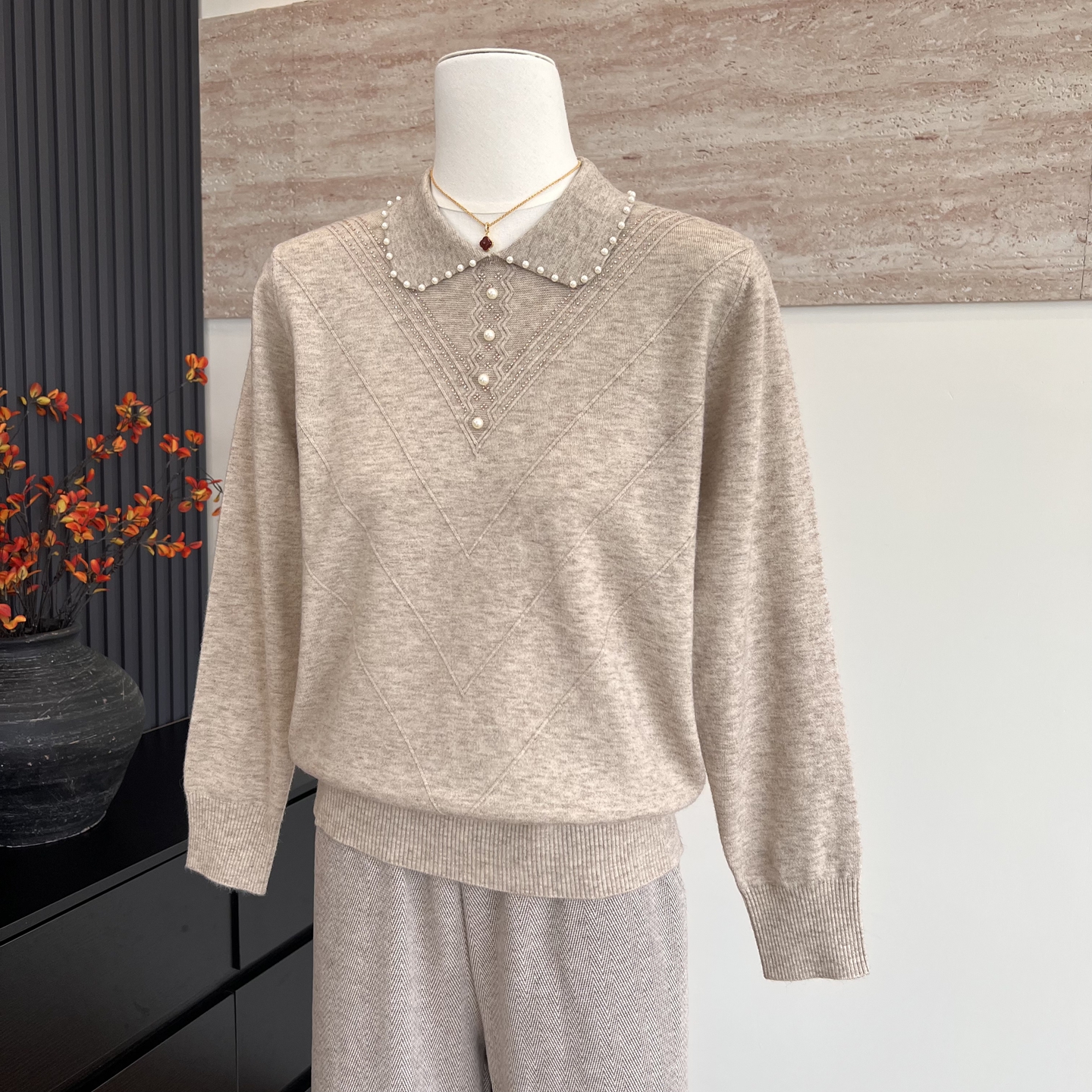 新款妈妈装秋季针织衫娃娃领上衣