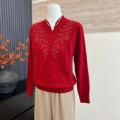 毛衣大码 新款 中老年女士旗袍领亮钻上衣 时尚 气质针织衫 秋季 妈妈装