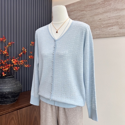 妈妈装新款秋季针织衫长袖女V领