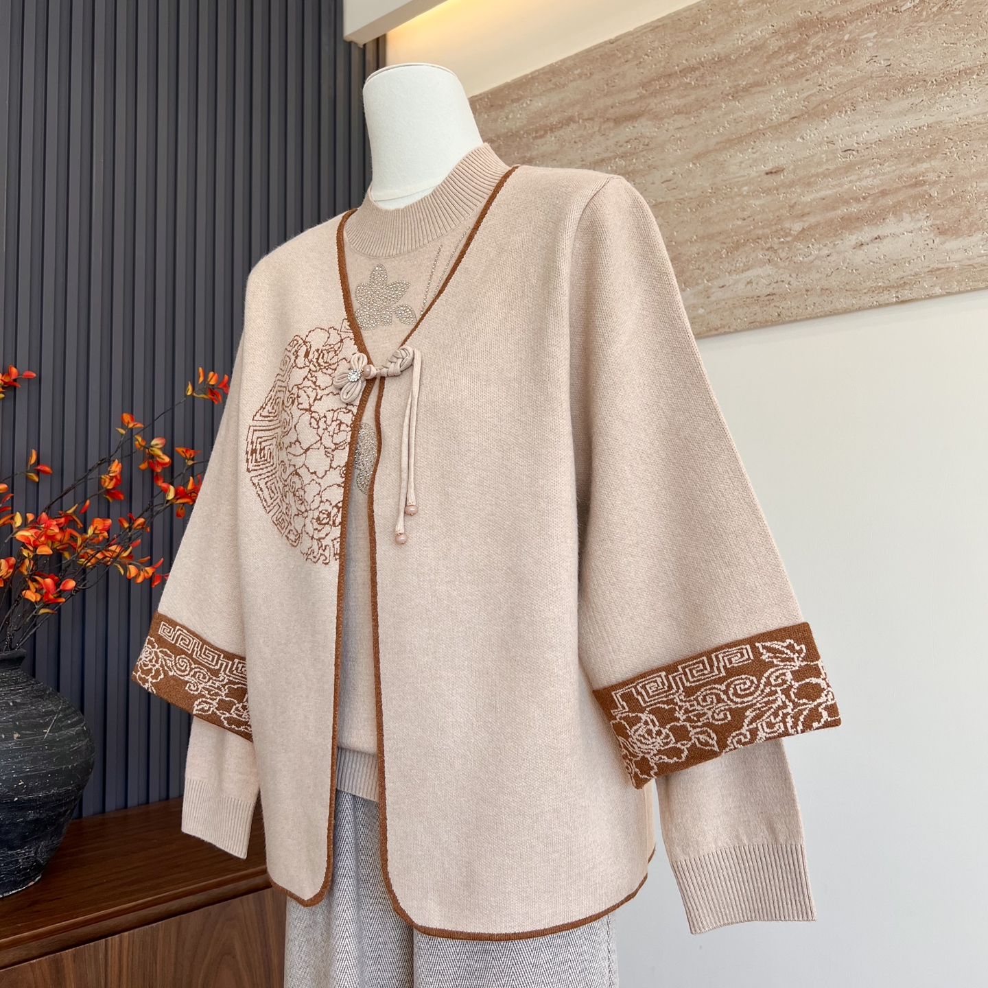 新中式新款秋冬针织衫上衣套装