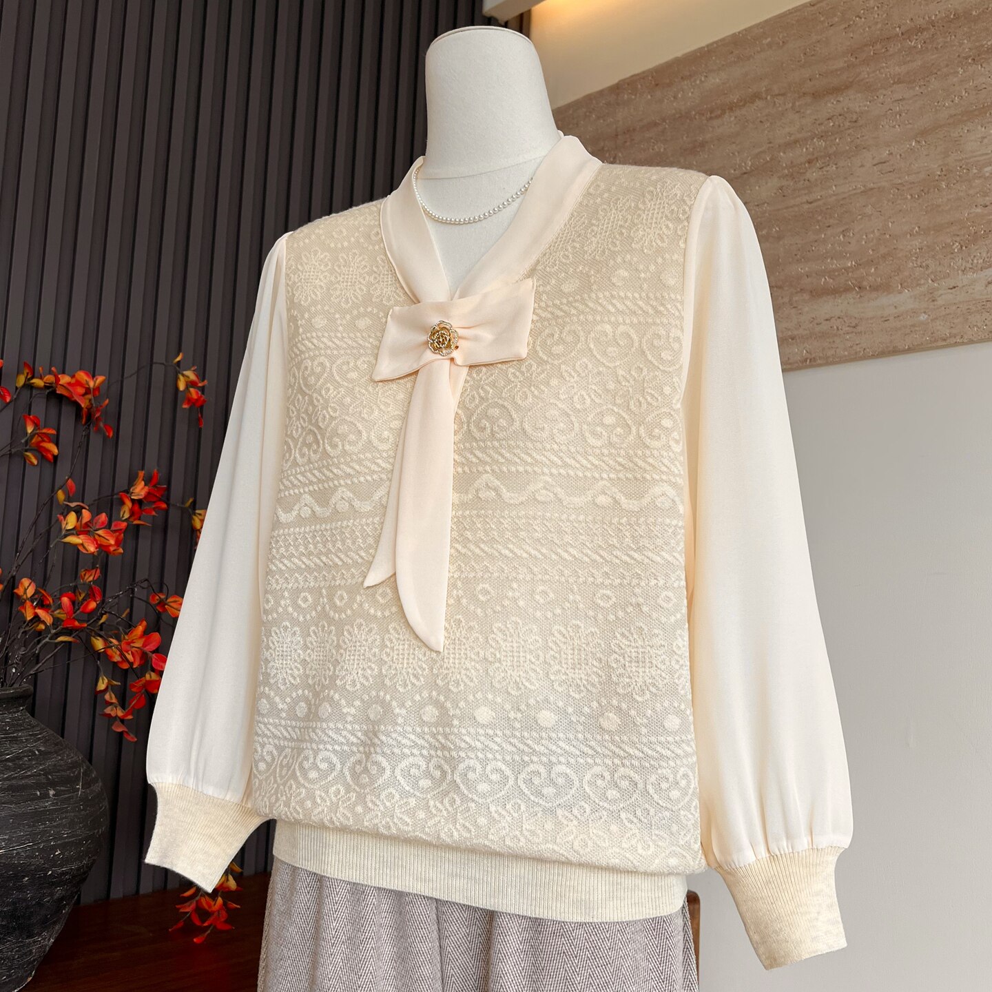 时尚洋气妈妈装春夏季针织围巾领T恤小衫中老年女士显瘦百搭上衣