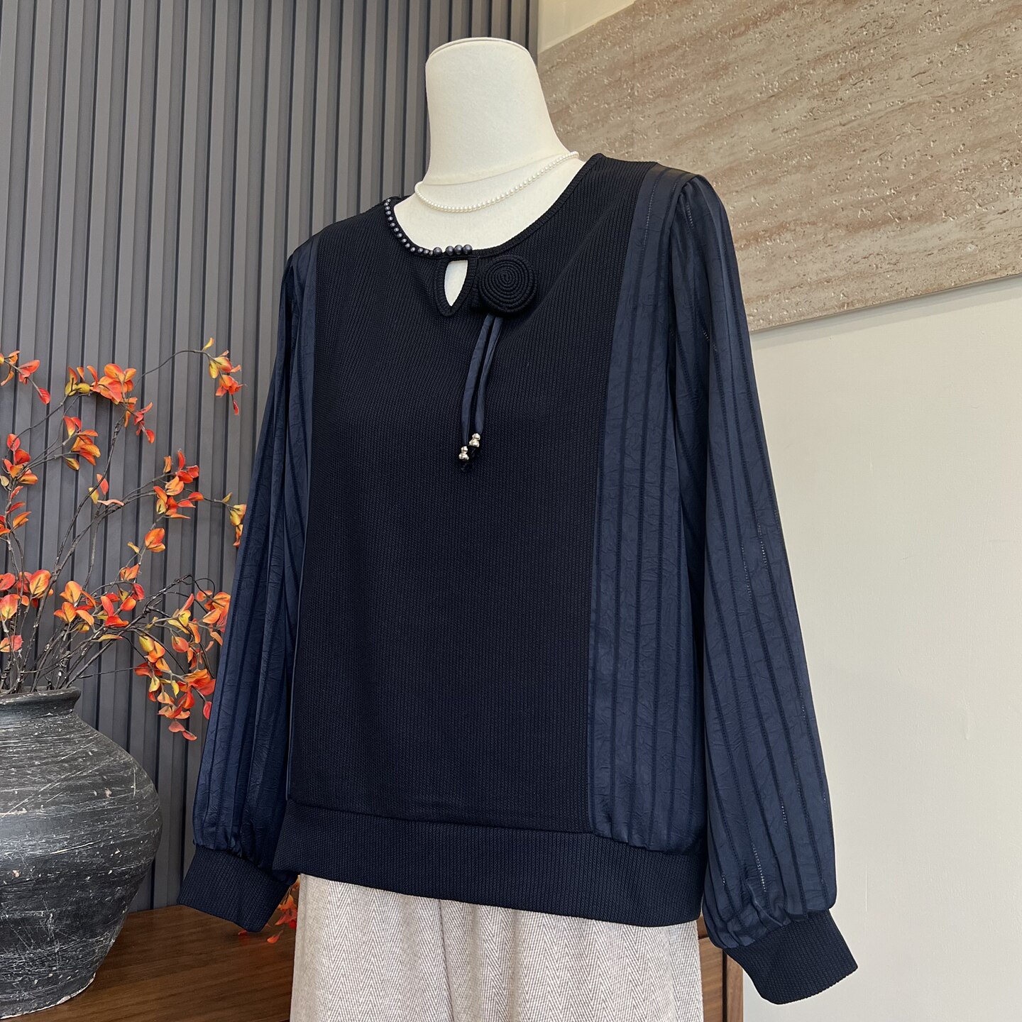 时尚洋气新款妈妈装春季纱袖圆领T恤小衫中老年女士气质显瘦上衣