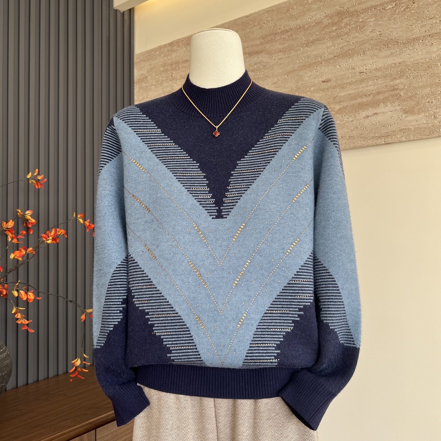 时尚妈妈装针织衫上衣半高领长袖