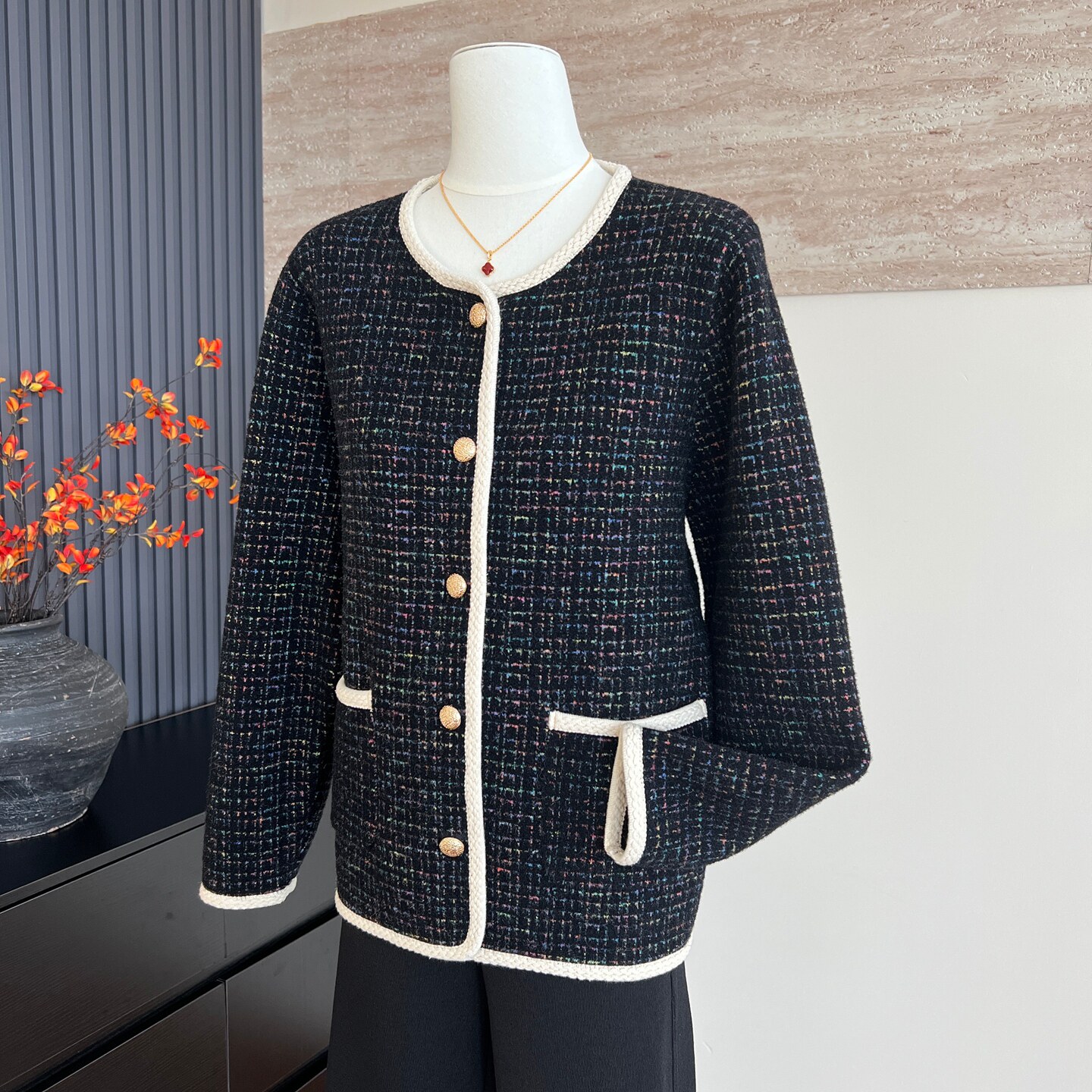 妈妈装新款秋季圆领纽扣时尚针织开衫气质女士小香风中年宽松外套