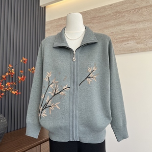 妈妈装秋季新款针织开衫上衣中老年女时尚拉链毛衣气质奶奶款外套