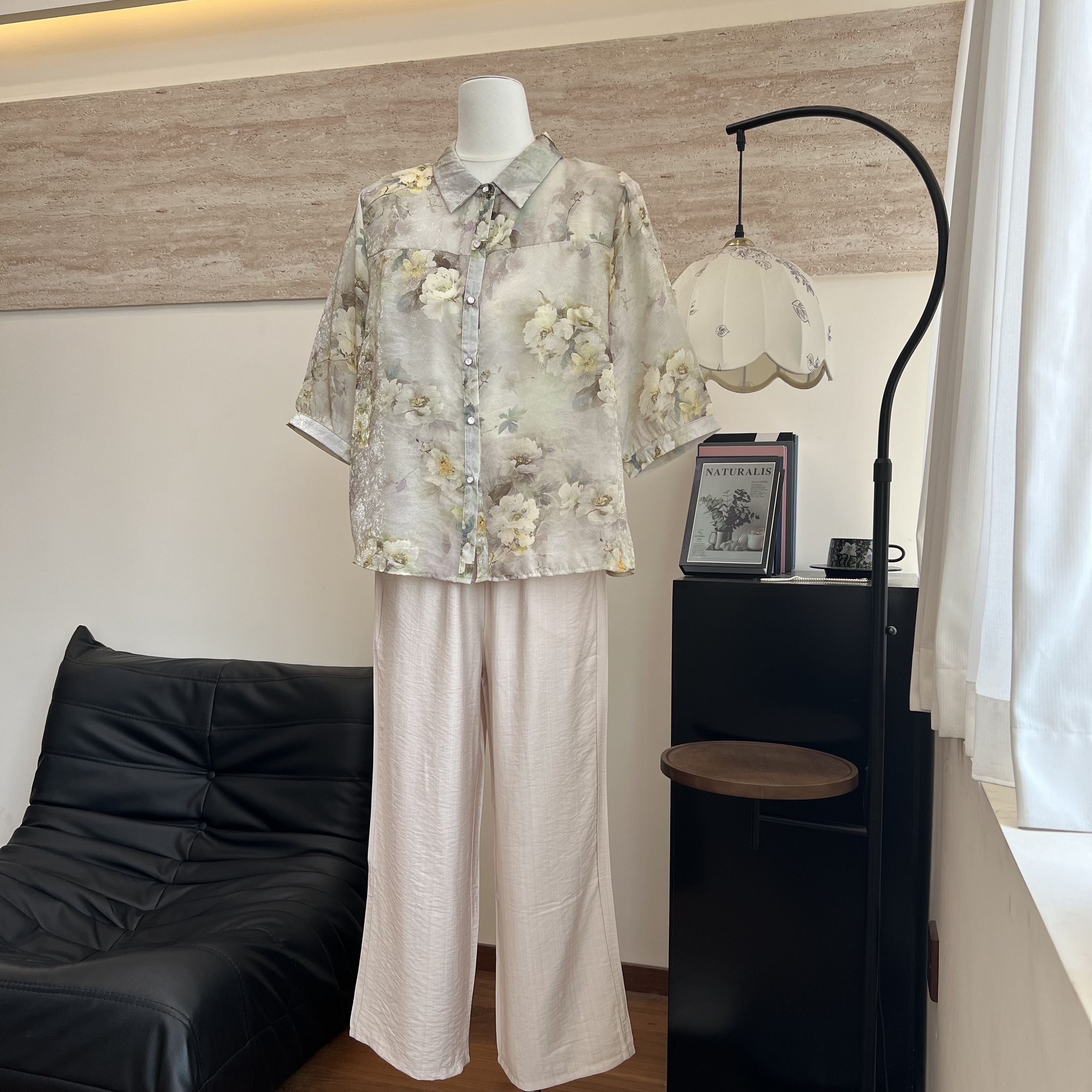 妈妈装夏季短袖开衫翻领短袖套装