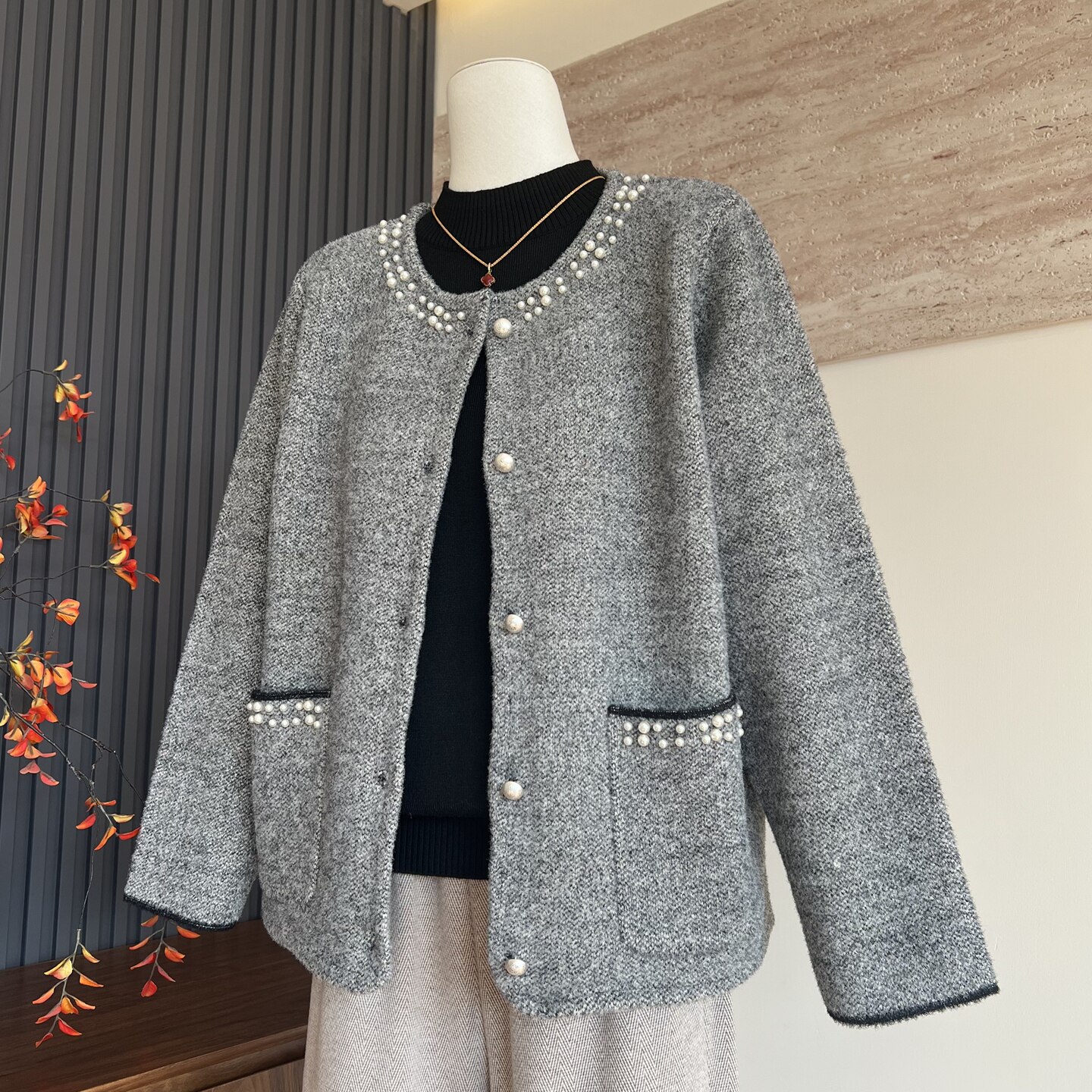 新中式妈妈装秋季针织开衫上衣纽扣长袖中老年女圆领时尚百搭外套