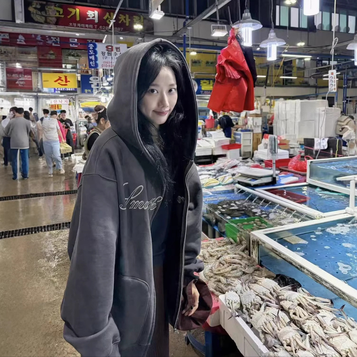 韩国小众新款 美式复古连帽刺绣加绒卫衣拉链宽松外套