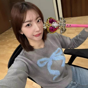 韩国小众 24秋季新款 李娜妍同款 蝴蝶结针织毛衣