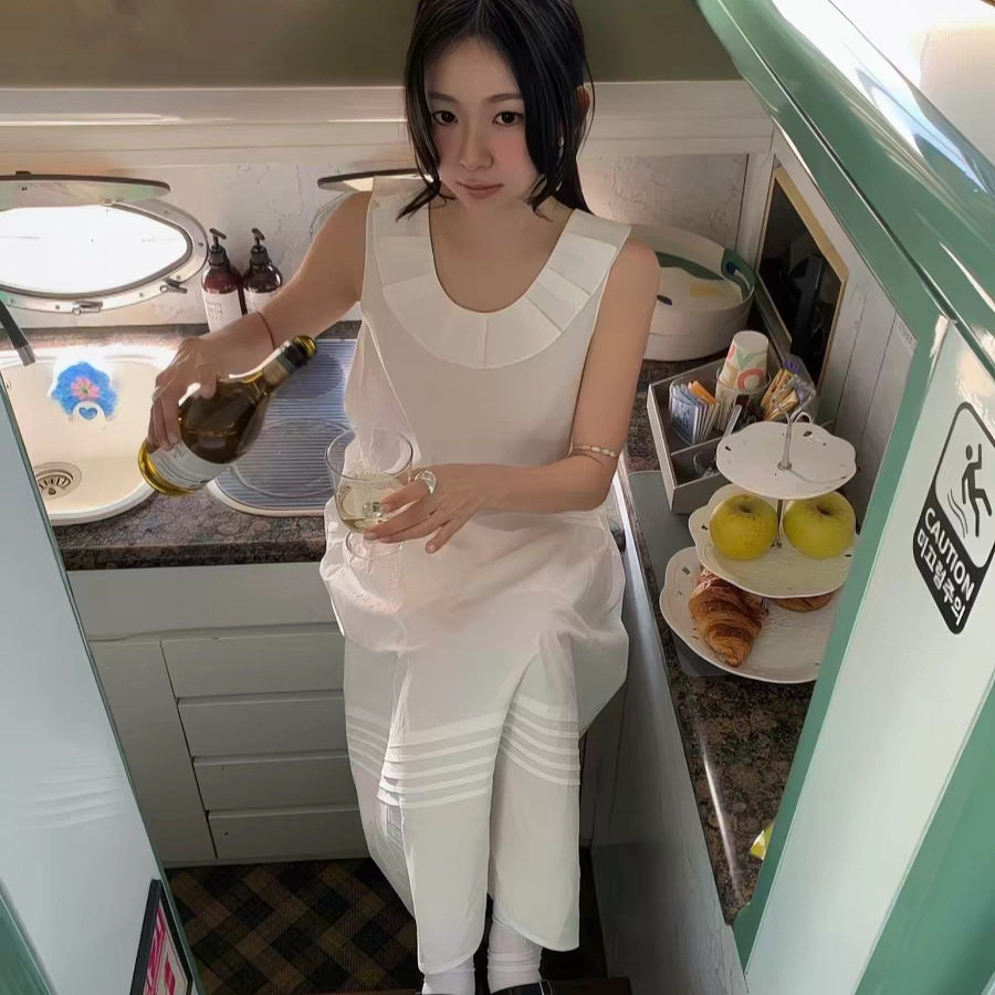 春新韩国东大门fever同款后背V领背心裙连衣裙长裙