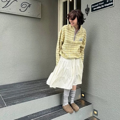 夏新韩东大门vi*plain纯色系扣纽扣A字蛋糕裙半身裙