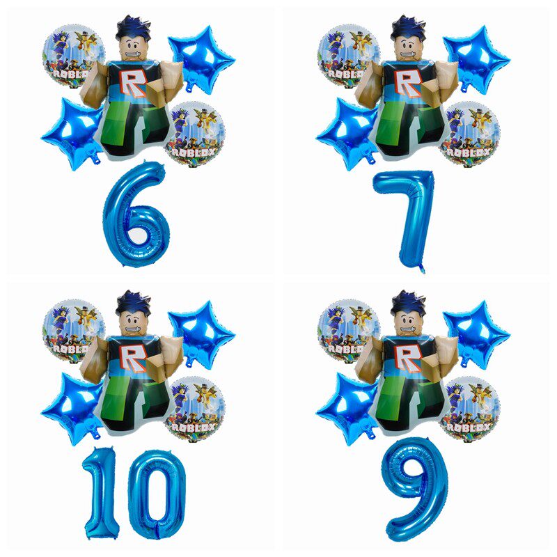 roblox机器人铝膜气球儿童男孩生日派对装饰罗布乐思数字星星气球