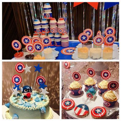 美国队长盾牌贴纸布置蛋糕围边