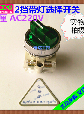正品天得30厘2挡带灯选择开关T3ISG-1A绿色自锁二段按钮开关1A1B