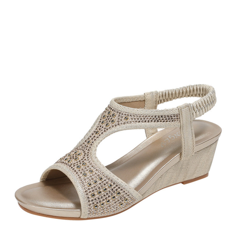 2025夏季新款厚底增高仙女风外穿时尚水钻百搭松糕坡跟罗马凉鞋女