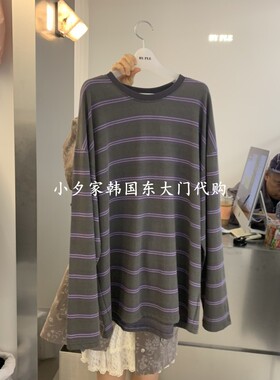 图1现一件包邮 小夕韩国东大门代购  26秋季时尚新款条纹长袖T恤
