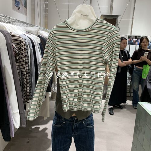 一件包邮 小夕韩国东大门代购TEMPTING26秋女时尚条纹长袖T恤