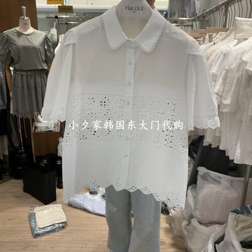 一件包邮 小夕韩国东大门代购OGI 26夏女装白色镂空蕾丝边衬衫T恤
