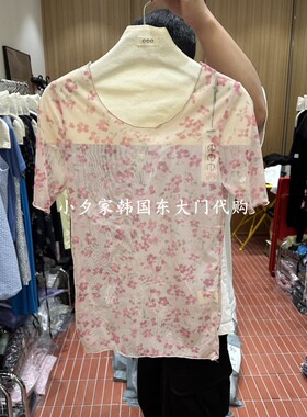 一件包邮 小夕韩国东大门代购EEE 26夏女装新品碎花透肤短袖 T恤