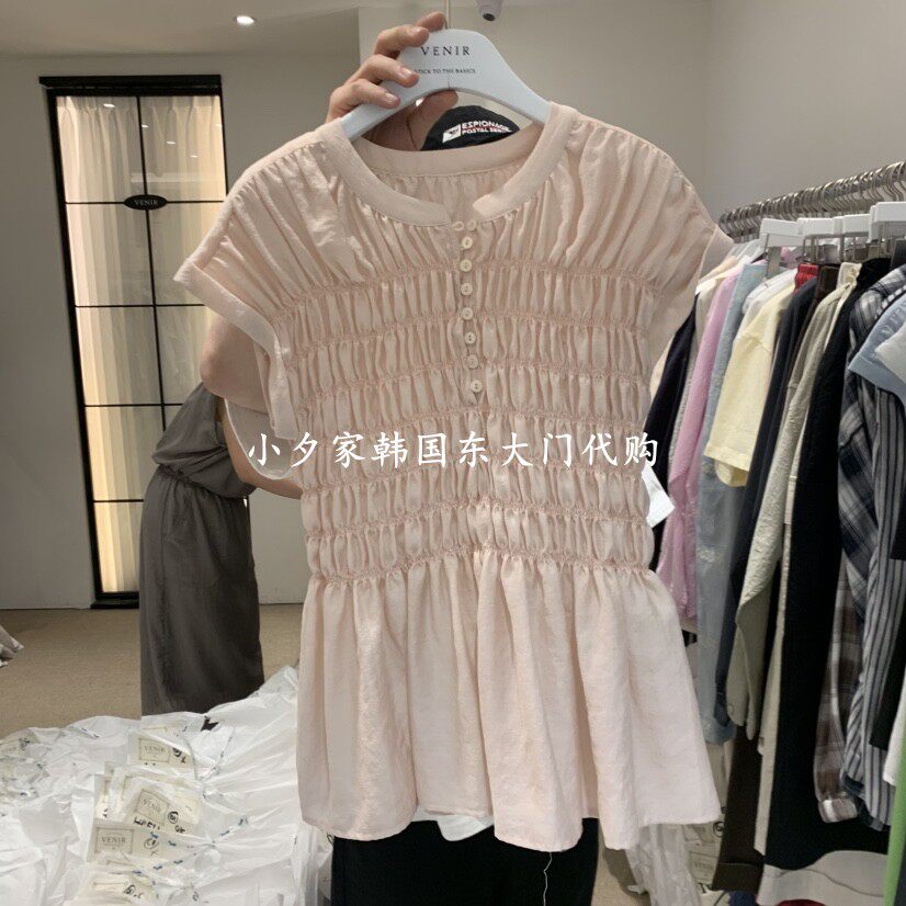 一件包邮 小夕韩国东大门代购VENIR-a26夏女装新品褶皱衬衫 T恤
