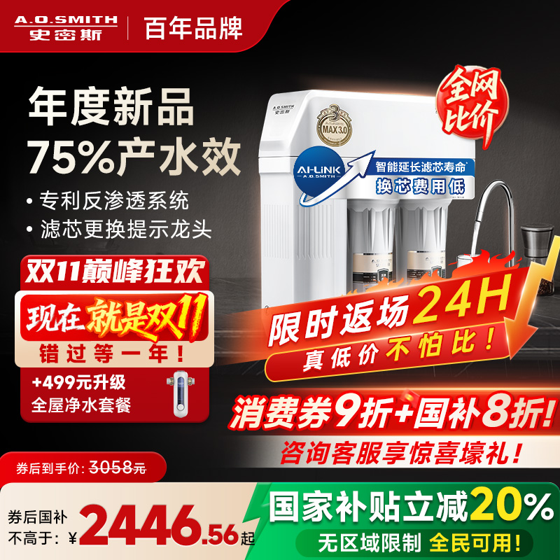 AO史密斯家用直饮净水器1600智能