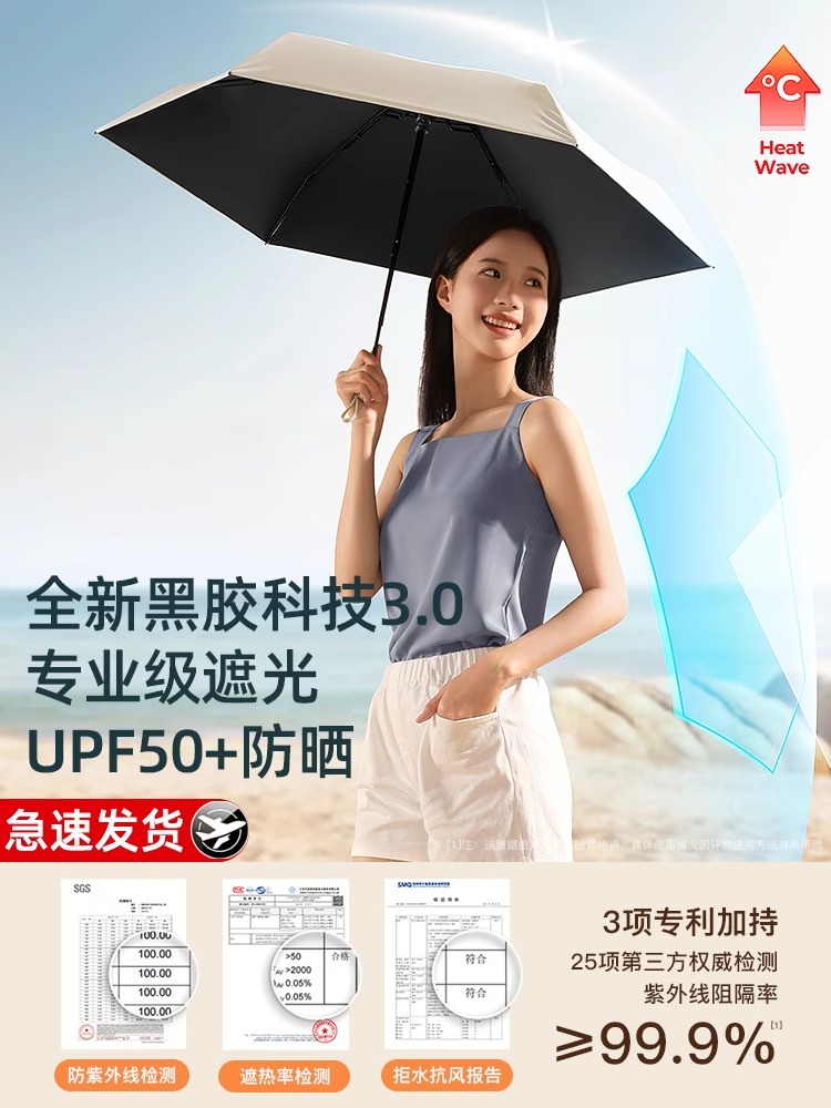 女遮阳伞，防紫外线，紧凑型，晴或雨，迷你可折叠遮阳伞J1074折
