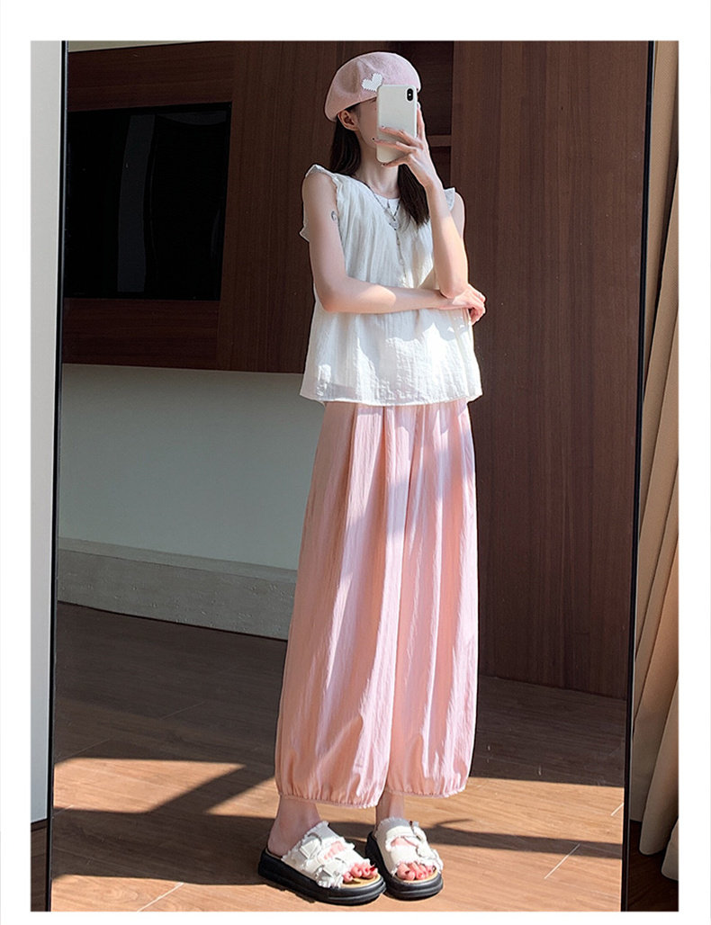 日系慵懒风冰丝运动裤女夏季薄款小个子休闲束脚棉麻灯笼阔腿裤,女装/女士精品,休闲裤,淘宝优惠券,粉丝福利购,淘宝优惠卷