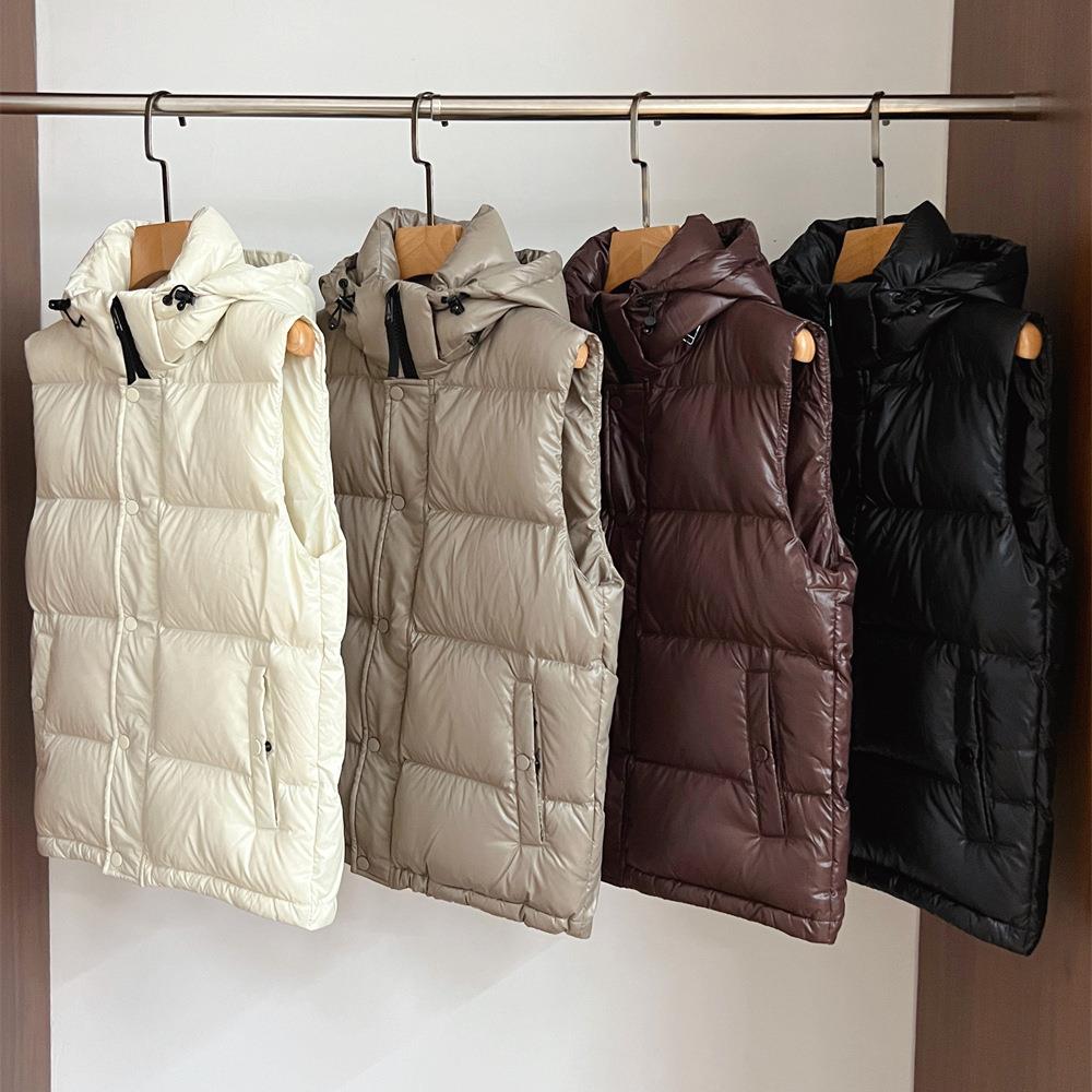 秒~N90白鹅绒马甲水晶泡芙羽绒服加厚连帽外套女25冬G071804