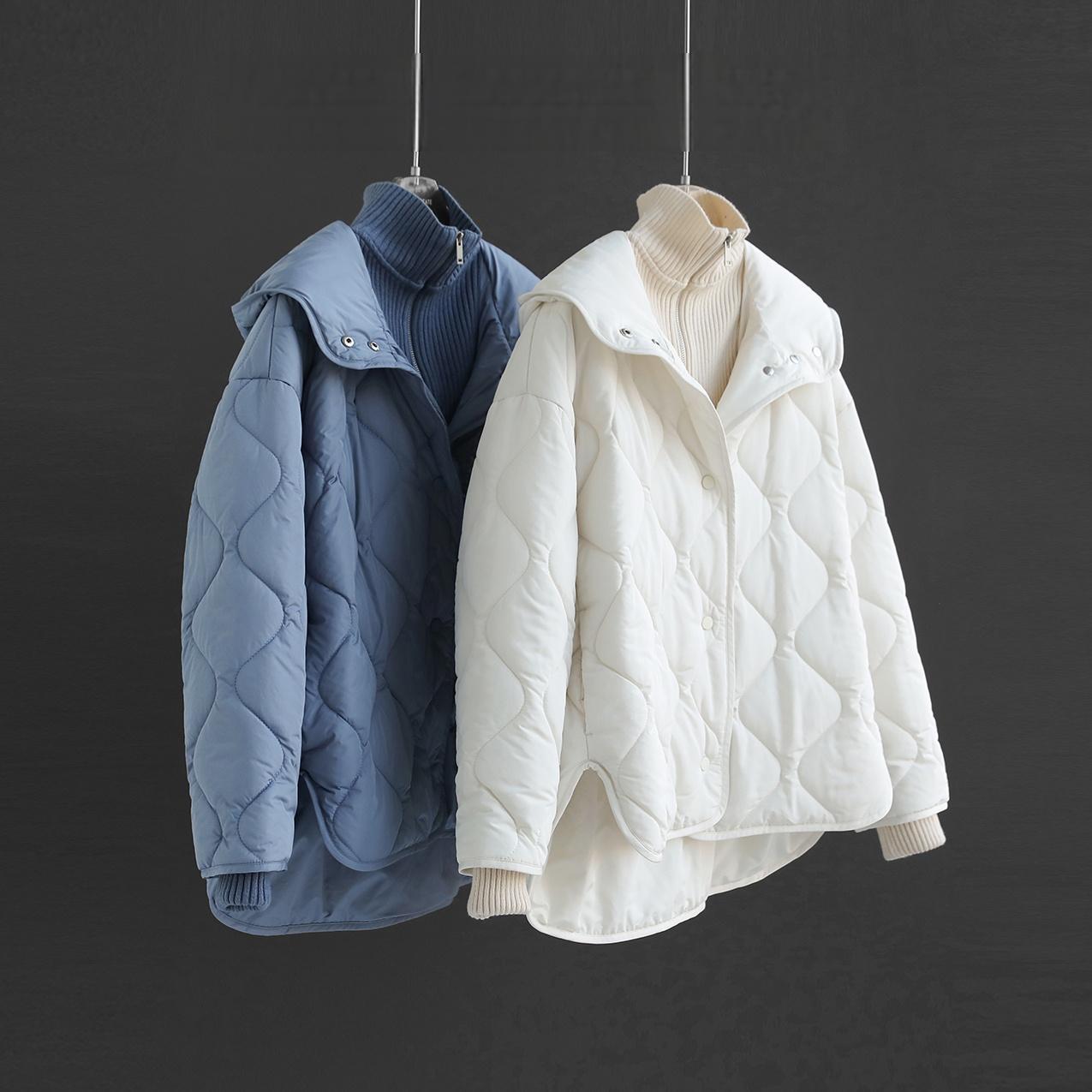 欧柜1.5K！叠穿假两件 轻量保暖葫芦绗缝连帽菱格棉服女秋G101808