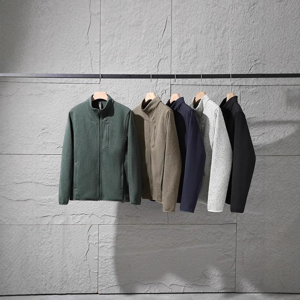 L系！高端SJ系列！3D立此 秋冬男士立领抓绒夹克弹力针织夹克外套