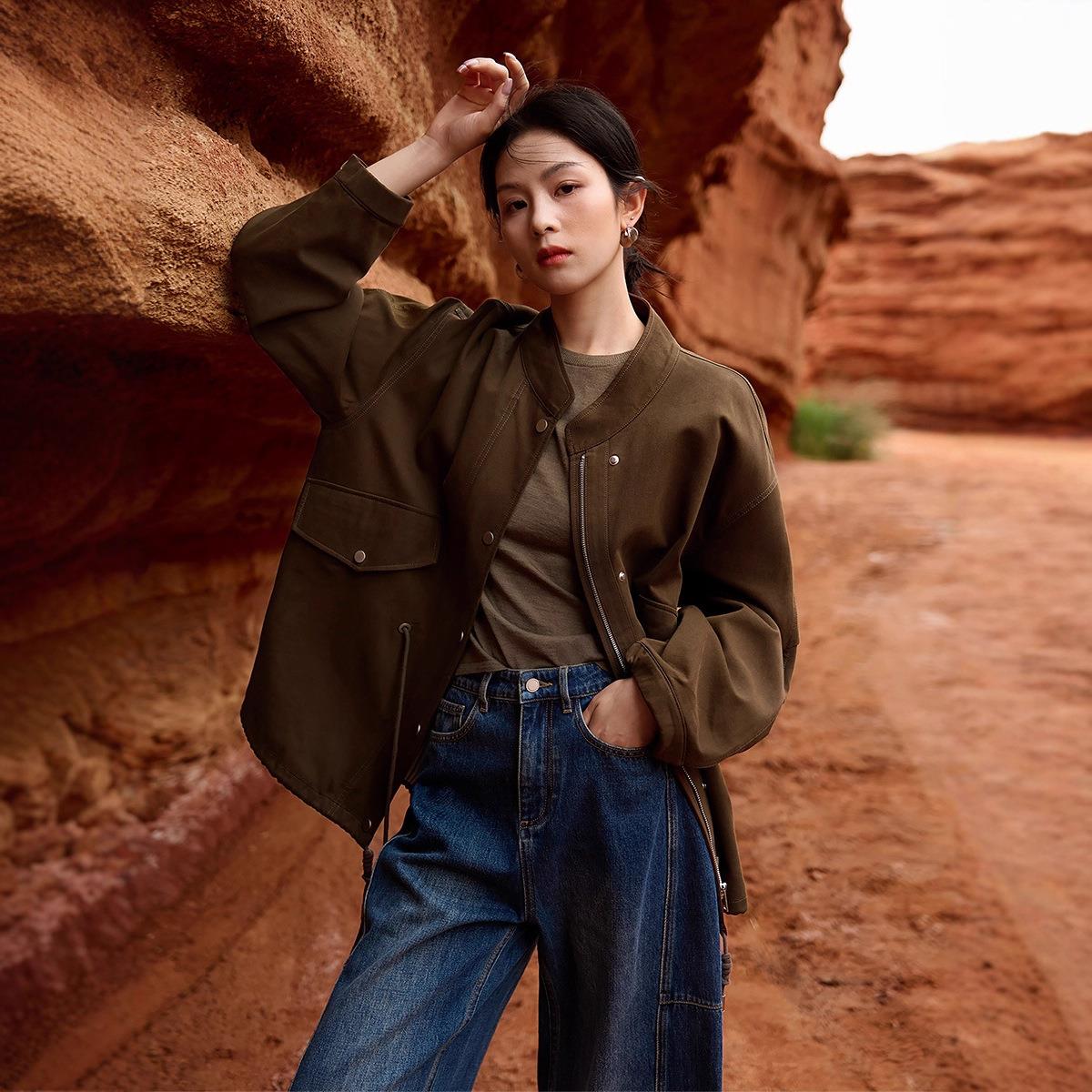 高智感~天丝棉工装风宽松休闲山系廓形外套风衣25秋冬新款G101116