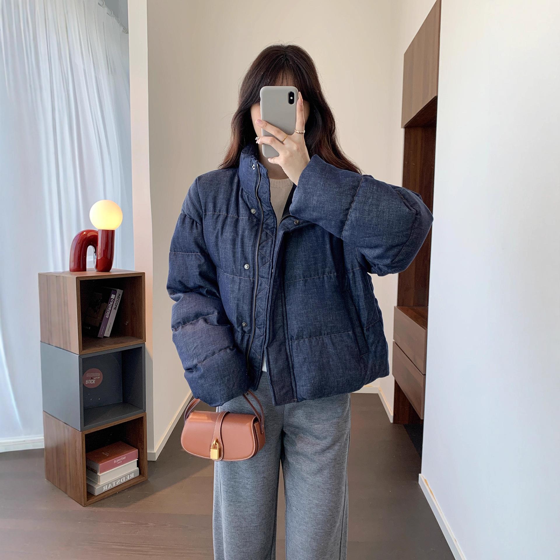 时髦复古 90白鸭绒立领保暖加厚无袖马甲/长袖牛仔羽绒服G110220