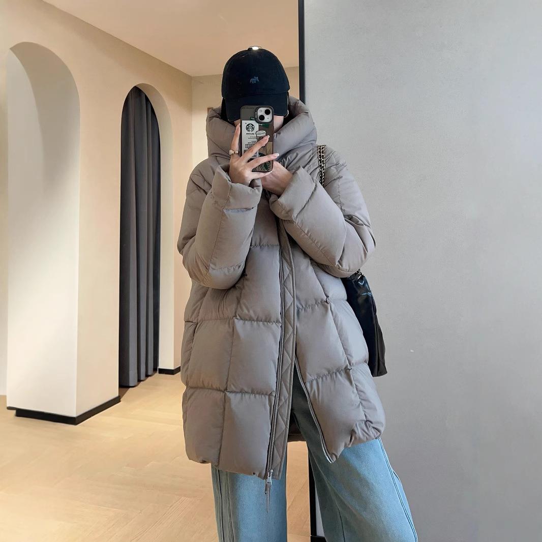 品质90白鸭绒方糖五格加厚连帽羽绒服外套女2025冬新G101206