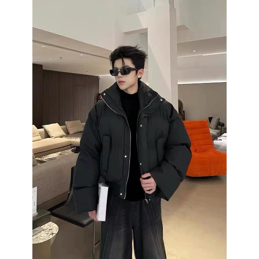 PU皮羽绒服短款加厚冬季保暖宽松百搭男士棉服情侣纯色面包服潮牌