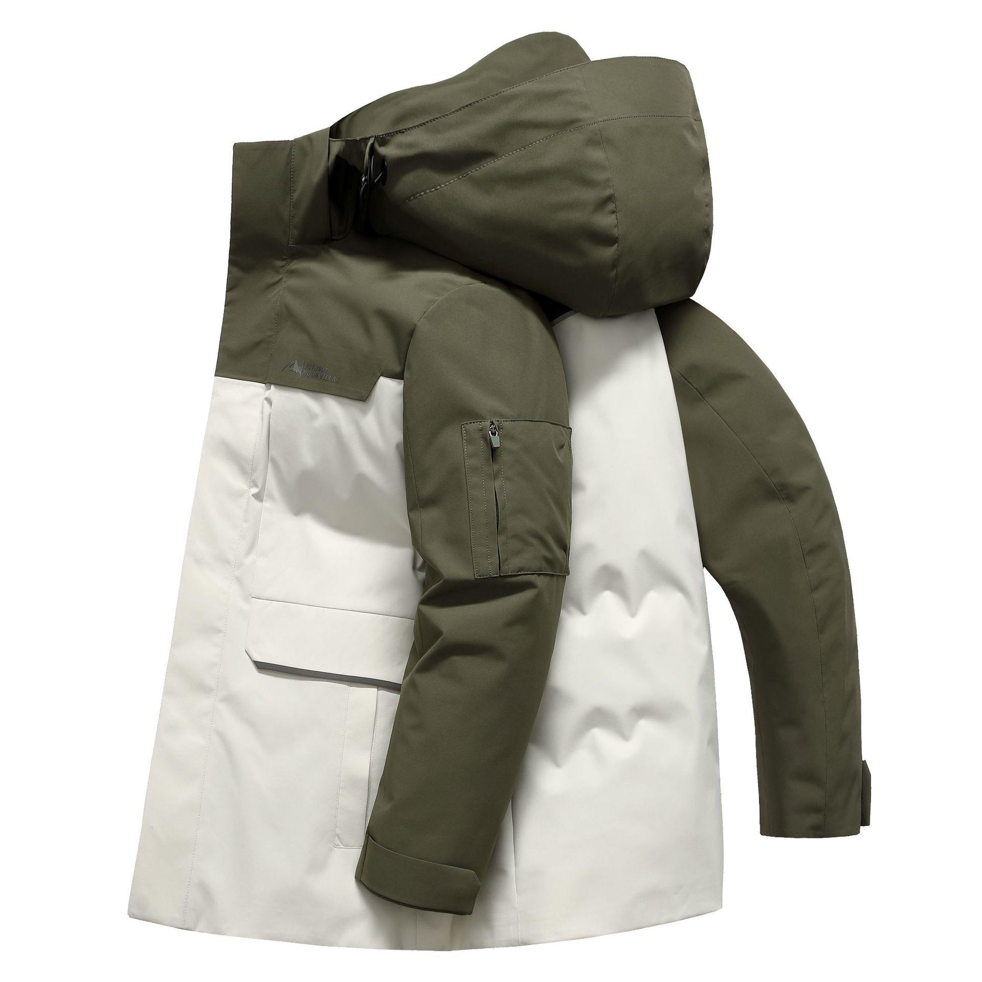 2025年中长款可脱卸拼色防风保暖羽绒服双面穿设计