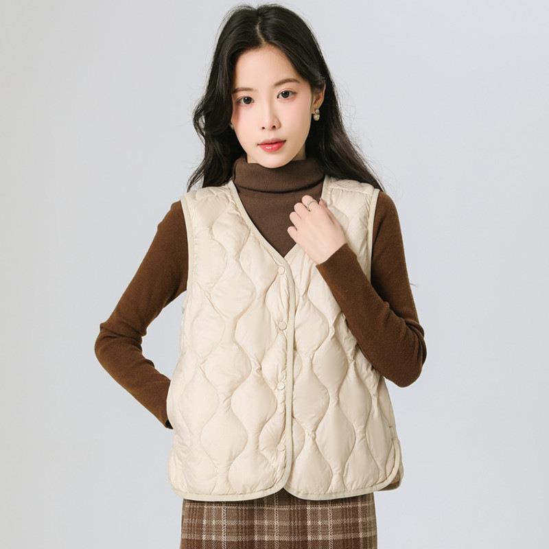 轻薄羽绒马甲女2025冬季新款时尚贴身大衣内搭V领背心内胆葫芦纹