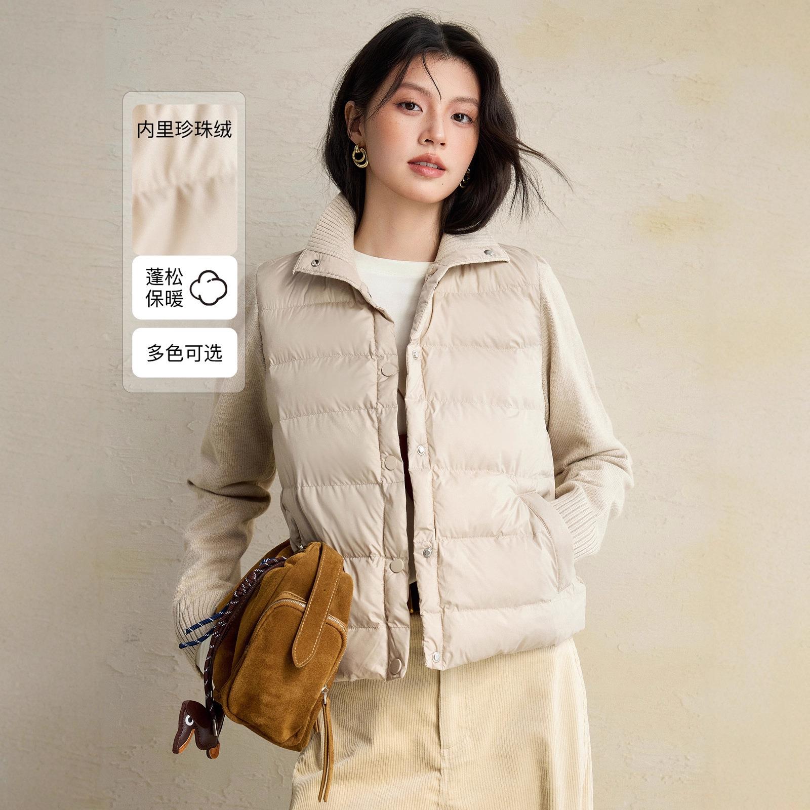 暖气棉服~轻量化珍珠绒羊毛针织拼接保暖立领夹棉外套秋冬G102021