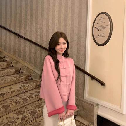 [姜妍同款]SELFWHO绵羊毛新中式大衣外套女冬国风短款上衣G110714