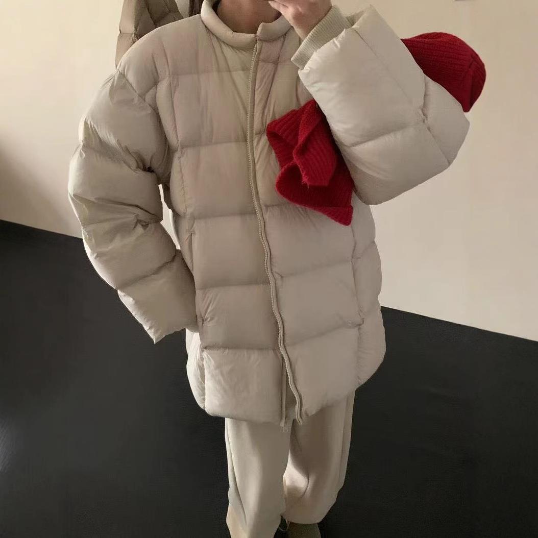 hello同款爆款羽绒服中长款圆领无领宽松韩版极简风加厚面包服女